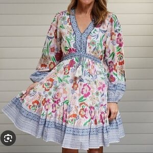 Kaktus Pink and Blue Ruffled Tiered Sundress